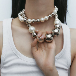 欧美大牌个性设计简约人造珍珠串珠项链 气质百搭时尚颈链
