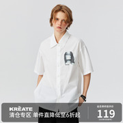 kreate23sscleanfit基础人像幻影贴布印花图案情侣短袖衬衫夏男