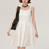 Girlyhalo白色吊带裙女夏季设计感单排扣宽松A字蛋糕裙