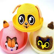 韩版儿童小熊草帽卡通动物造型帽子宝宝男女韩版盆帽