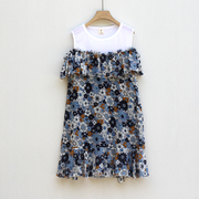 友系列130-160夏装品牌童装，折扣女童短袖，纯棉连衣裙子8182蓝