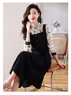 假两件连衣裙女秋装，韩版中长款时尚天，丝棉拼接衬衫气质淑女裙