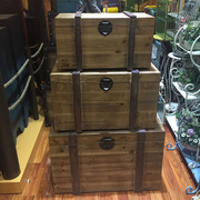 特大复古实木箱创意，箱子茶几家居收纳整理箱套装，带锁原木装饰道具