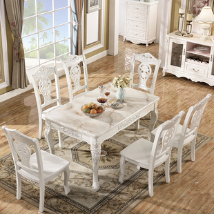 欧式大理石餐桌椅组合现代简约小户型，饭桌家用实木餐桌桌子