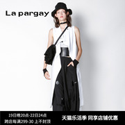 Lapargay纳帕佳无袖小香风长款马甲外套女夏季黑白色背心