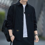 男士高档100%纯棉宽松版衬衫，男士长袖休闲工装衬衣春秋外套男装潮