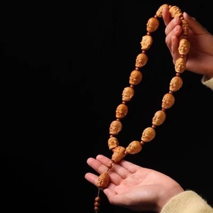 印度老山檀香十八罗汉雕刻佛珠，手串男小叶，紫檀木108颗念珠长手持