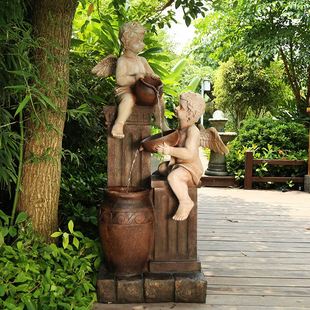 欧式天使喷泉景观户外流水摆件入户花园布置庭院院子水景造景装饰