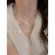 天然石彩色串珠珍珠项链女2024高级设计感小众锁骨链颈链