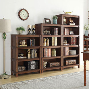 简约美式实木书柜置物架组合书架，欧式办公落地书橱客厅柜子储物柜