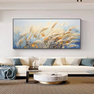 麦穗手绘油画现代客厅沙发背景墙装饰画好寓意丰收高级感大气壁画
