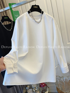 dhr黑色白色圆领棉长袖，t恤上衣女装打底衫，今年流行2023秋季