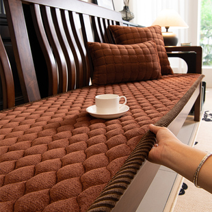 冬季毛绒加厚沙发垫子定制简约防滑红木实木办公室坐垫真皮沙发垫