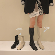 瘦瘦靴女2021年春季韩版黑色春秋小个子粗跟白色高跟高筒靴子