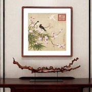 国画斗方形花鸟画有框，新中式客厅玄关装饰画书房，餐厅走廊过道壁画