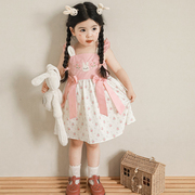 儿童裙子夏季纯棉女童洋气连衣裙小童宝宝韩版可爱兔子粉色背带裙
