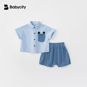 宝宝夏装套装20241一3岁男童，衬衫两件套小童，短袖衣服洋气童装