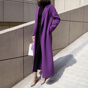 赫本风长款双面羊绒紫色呢子，大衣女2023秋冬高端宽松显瘦毛呢外套