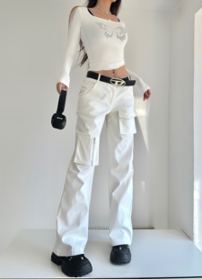 punchun美式辣妹设计感显瘦休闲裤直筒，宽松多口袋低腰工装裤女