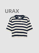 UR AX2024春夏季女装航海系列撞色条纹短袖T恤上衣UWU440011