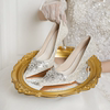 银色婚鞋新娘鞋法式伴娘高跟鞋女细跟主婚纱亮片订婚水晶单鞋