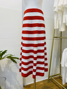 欧S力春夏韩单设计师红白条纹针织半身裙长款品牌折扣女装