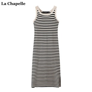 拉夏贝尔lachapelle夏季韩版宽松条纹，无袖背心吊带连衣裙女