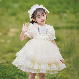 洛丽塔公主裙女童夏季儿童lolita洋装，蕾丝裙女宝宝周岁礼服连衣裙