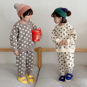 儿童卫衣套装春秋装女童洋气波点2024韩版男童宝宝运动两件套