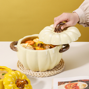 陶瓷汤碗带盖创意南瓜造型汤盆家用盛汤大号双耳面碗螺狮粉碗专用