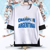 阿根廷队世界杯夺冠3冠纪念梅西足球迷，服短袖t恤衫男女纯棉假两件