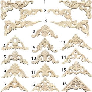 东阳木雕欧式角花实木贴花柜子门花背景墙垭口大花角装饰