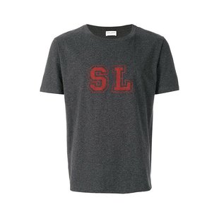 SAINT LAURENT 圣罗兰 红色字母印花圆领短袖灰色T恤 男款