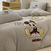 迪士尼米奇条纹刺绣花天竺棉四件套，a类纯全棉，针织棉床单被套床笠