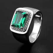 绿尖晶925纯银镀金镶嵌合成宝石，男士戒指时尚，高级感设计个性刻字