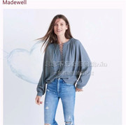 双11美国madewell纯元复古交叉系带流苏，宽松雪纺长袖衬衫罩衫上衣