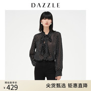 dazzle地素奥莱法式气质，小众波点系带领薄款长袖衬衫上衣女
