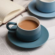哑光蓝咖啡杯子北欧式陶瓷杯碟手冲拉花杯下午茶轻奢高档套装带勺