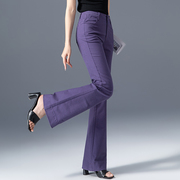 高腰微喇牛仔裤，女2024年春夏薄款紫色，裤子窄版直筒长裤喇叭裤