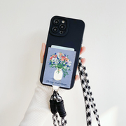 B002白花瓶高级感斜挎手机壳适用iPhone14promax插卡套15promax长绳门禁卡包13pro苹果15/12斜背防摔带槽XS软