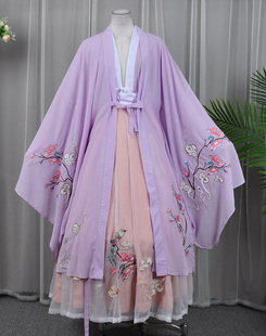 h-5古风汉服小仙女紫色，雪纺刺绣上衣，双色大摆齐腰裙大袖衫d1101