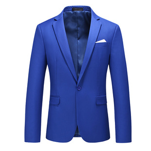 宝蓝色男士大码单西外套，房地产员工服纯色，西装英伦彩色修身西服