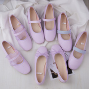 紫色玛丽珍一字扣温柔平底夏仙女鞋