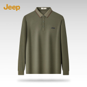 jeep吉普春秋款长袖t恤中青年，男士上衣军，绿色休闲polo打底衫衣服