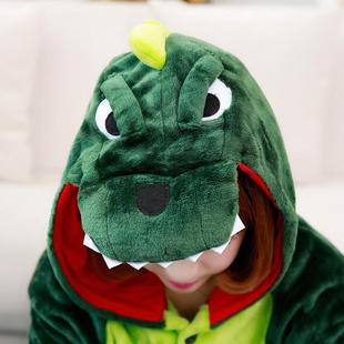 靖秋冬款法兰绒男女情侣恐龙猫皮卡丘卡通动物连体睡衣家居服如厕