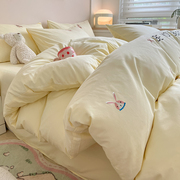 纯棉床上四件套全棉2023儿童卡通纯色床单被套水洗棉三件套4