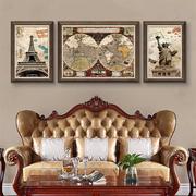 美式客厅装饰画建筑壁画沙发背景墙三联画欧式挂画高档复古油画