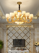 欧式别墅客厅吊灯黄铜天然玉石灯具奢华大厅餐厅卧室全铜云石灯饰