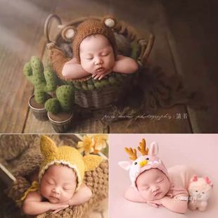 可爱新生儿卡通帽子宝宝拍照毛线，帽婴儿满月写真，龙年摄影影楼道具