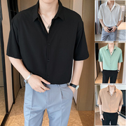 夏季薄款半袖衬衫，日系男士冰丝短袖衬衣，韩版ins潮流垂感痞帅上衣